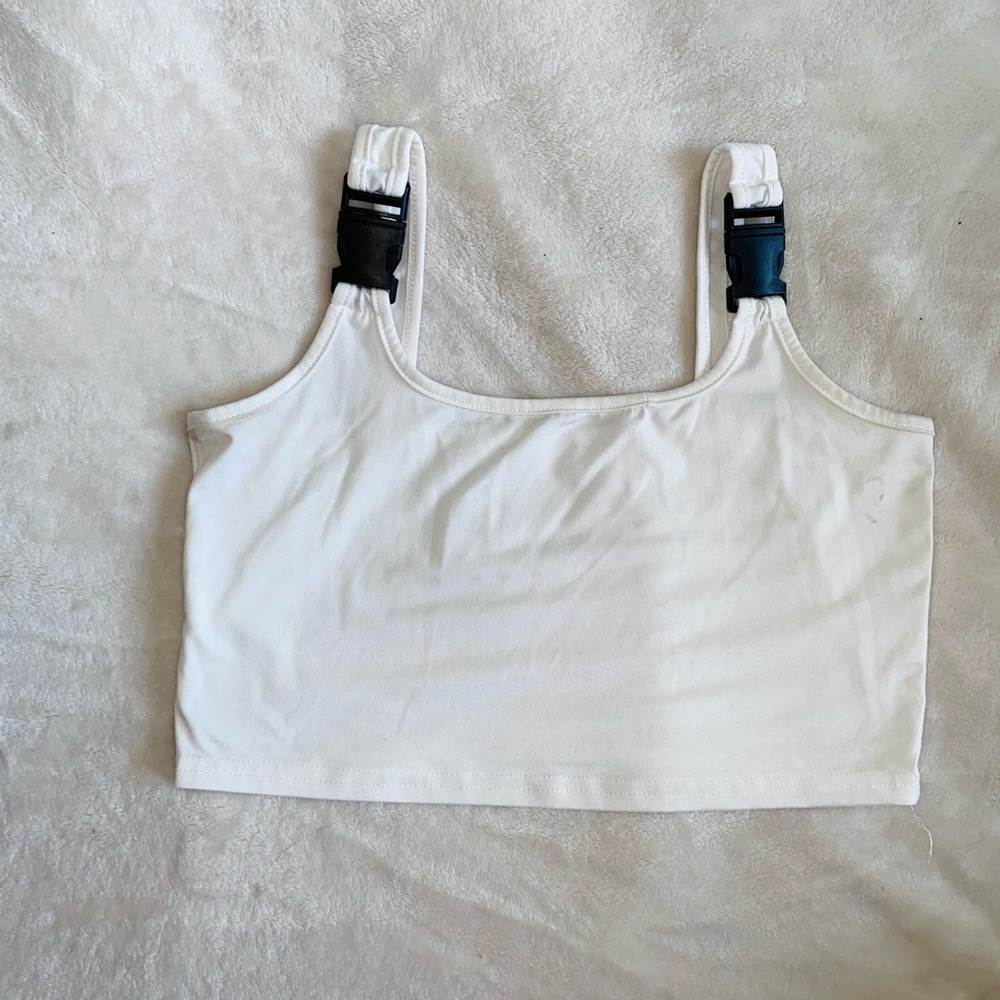 White Buckle Crop Top